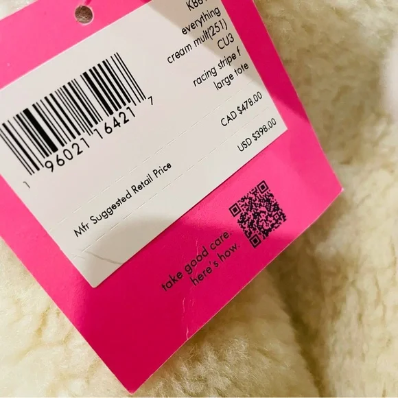 🆕 Kate Spade Everything Racing Stripe Faux Shearling Large Tote Cream Multi Bag